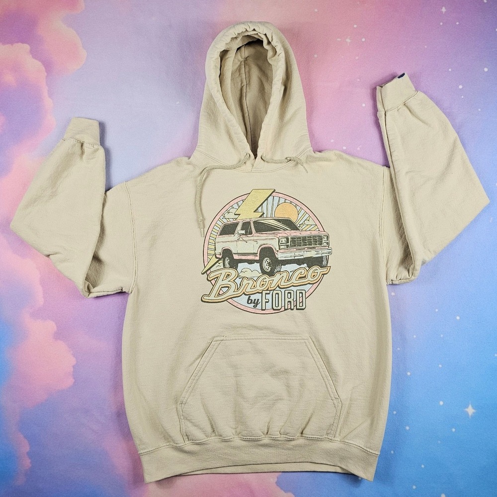 Ford‎ Bronco Hoodie Mens XS Beige Graphic Pullover Sweatshirt Licensed Good - Picture 3 of 7